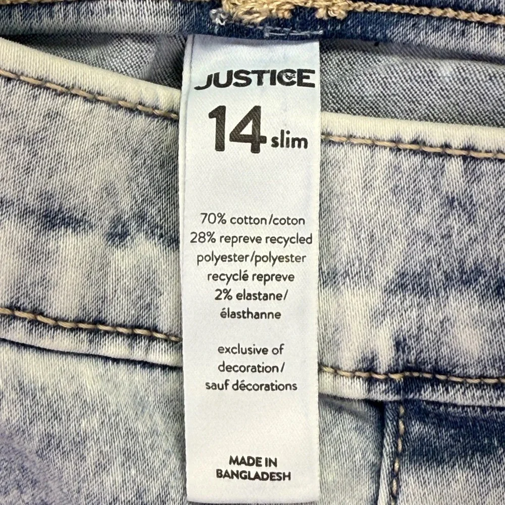 Justice Girls Denim Leggings Size‎ 14 Slim Blue Acid Wash Soft Stretchy Comfy